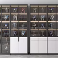 Modern Display Shelves With Glass Doors And Multiple Tiers Displaying Robot Models
