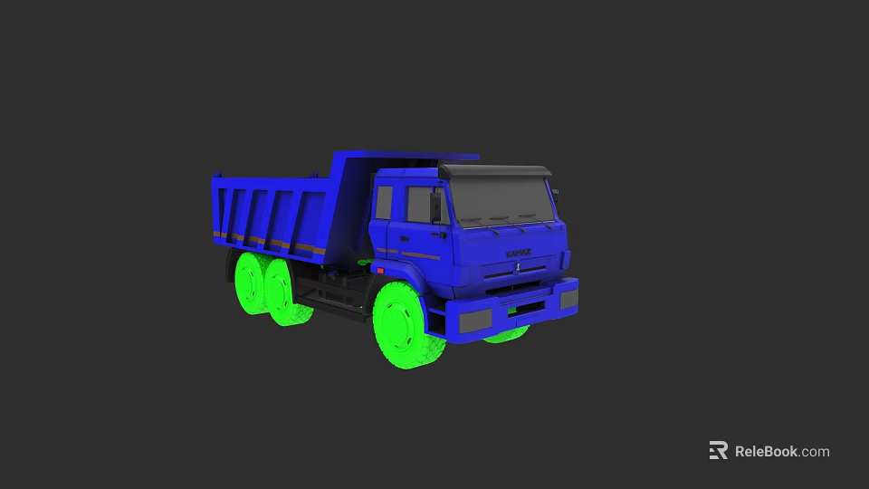Blue Dump Truck Featuring Green Wheels And Modern Exterior Design 3d model 