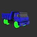 Blue Dump Truck Featuring Green Wheels And Modern Exterior Design