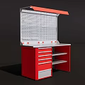 Functional Utility Workbench with Red Cabinet Drawers Pegboard and Open Shelves 3d model