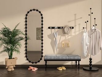 Entrance aisle mirror shoe stool hanger 3d model