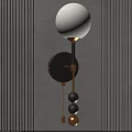 Modern Wall Lamp With White Glass Shade And Gold Metal Accents On Striped Wall
