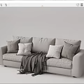 Modern Light Beige Fabric Three Seater Sofa With Pillows And Fringed Blanket
