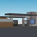 Modern Entrance Gate Design With Gray Stone Walls Black Roof Glass Window And Wooden Accents