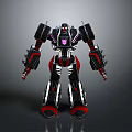 Black Red Silver Mechanical Robot With Spiked Arms Legs And Purple Emblem