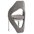 Modern Gray Single Chair With Hollow Backrest Padded Seat And Metal Legs