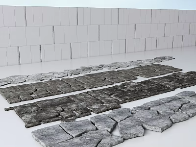 Stone And Wood Floor Arrangement With Different Patterns In Interior Space 3d model