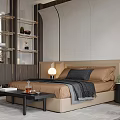 Modern Bedroom Interior With Wooden Elements Bed TV Bookshelf And Rug
