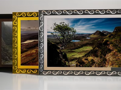 Decorative Picture Frames With Ornate Borders Displaying Scenic Landscape 3d model
