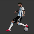 Man In Argentina Blue And White Striped Soccer Jersey Kicking Soccer Ball With Red Cleats