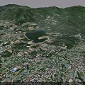 Aerial View Planning of Urban Area With Mountains Lake River Buildings and Roads