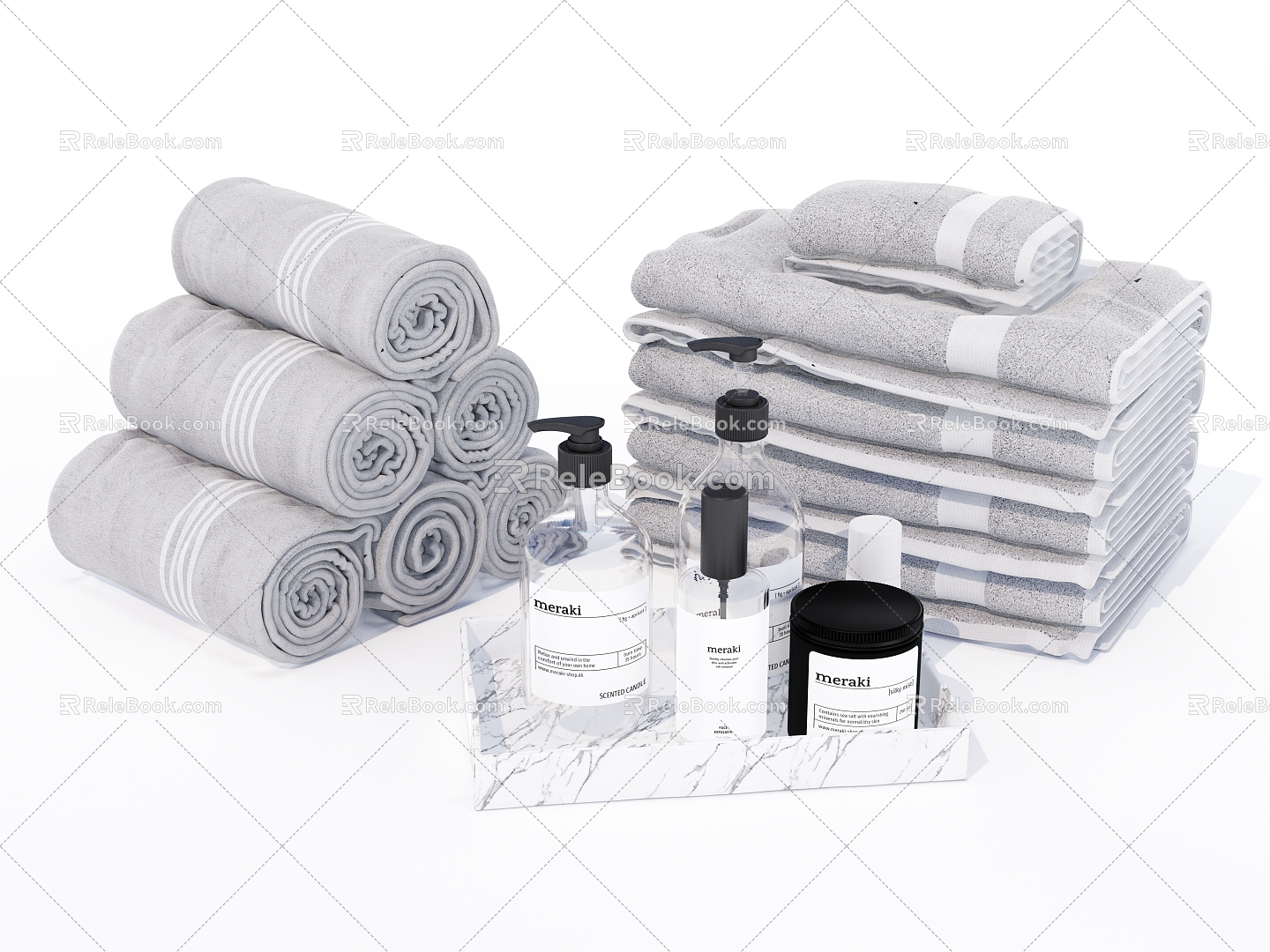 Bath towel toiletries combination model