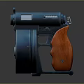 Vintage Pistol Firearm With Blue Metallic Body And Wooden Grip Unique Design