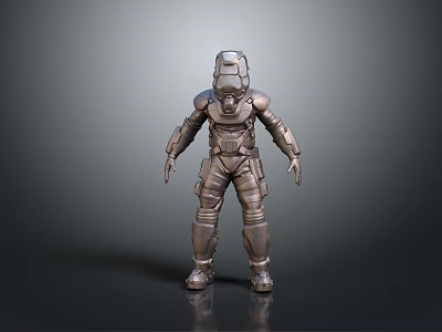 Sci Fi Game Movie Character In Metallic Armor With Helmet And Full Body Protection 3d model