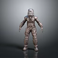 Sci Fi Game Movie Character In Metallic Armor With Helmet And Full Body Protection