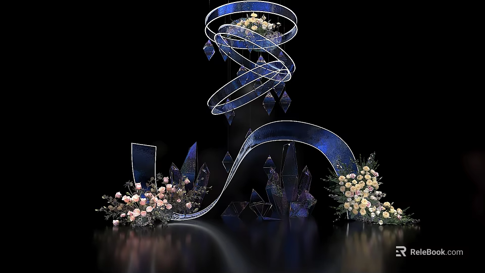 Elegant Event Decor With Spiral Crystal Structures And Floral Arrangements 3d model 