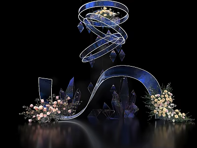 Elegant Event Decor With Spiral Crystal Structures And Floral Arrangements 3d model