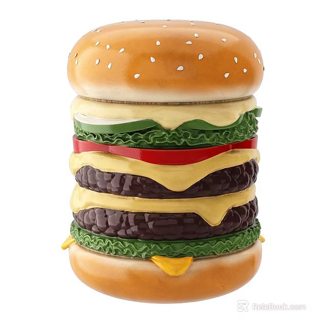 Detailed Hamburger Sculpture with Fresh Lettuce Tomato Cheese and Beef Layers Artistic Design 3d model 