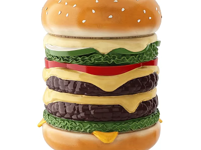 Detailed Hamburger Sculpture with Fresh Lettuce Tomato Cheese and Beef Layers Artistic Design 3d model