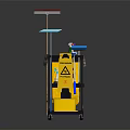 Functional Cleaning Cart With Mop Yellow Bucket Cleaning Supplies And Warning Sign