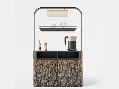 Modern Tea Cabinet with Leopard Print Doors Black Metal Frame Glasses Tray and Coffee Maker 3d model