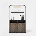 Modern Tea Cabinet with Leopard Print Doors Black Metal Frame Glasses Tray and Coffee Maker