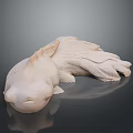 Detailed White Textured Goldfish Sculpture on Dark Surface with Reflection