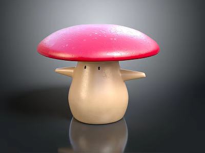 Cute Plant Shaped Mushroom Decor With Red Cap And Beige Body 3d model