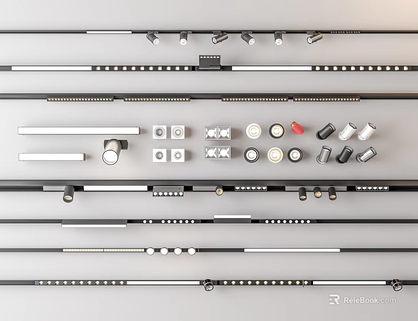 Modern LED Downlights and Spotlights with Various Styles Installation Parts and Accessories 3d model 