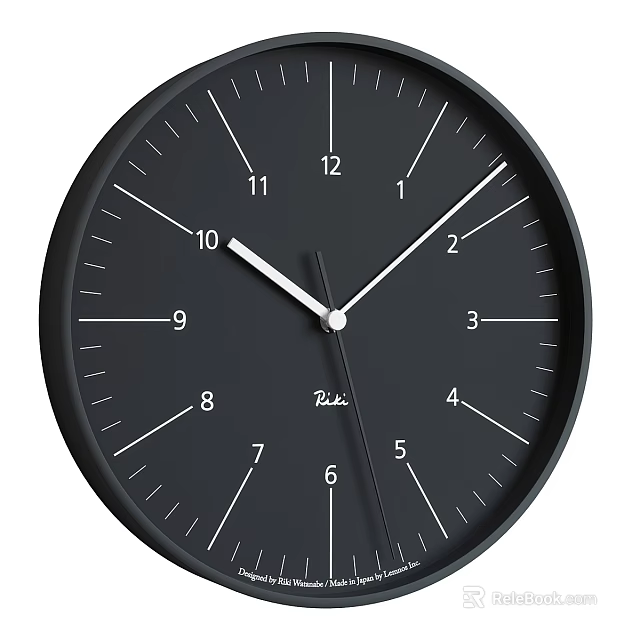 Modern Black Round Wall Clock With White Numbers Hands And Minimalist Design 3d model 