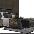 Elegant Double Bed With Soft Headboard Decorative Pillows And Bedside Storage Cabinets 3d model