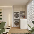 Modern Balcony Cabinetry Design With Washing Machine Dryer And Storage Area