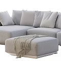 Grey Sectional Sofa Set With Ottoman Throw Blanket And Decorative Pillows 3d model