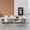 Modern Conference Table With Light Chairs Clock And City Skyline View