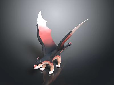 Mythical Winged Dragon Creature With Black Red Wings And White Claws Standing Pose 3d model
