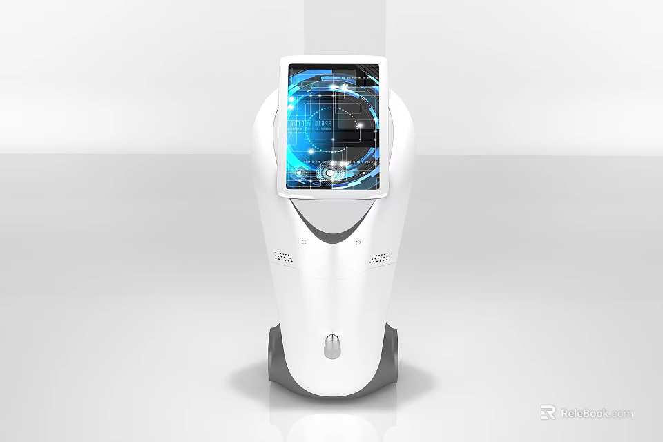 Public Facility Self Service Information Kiosk With White Body Digital Screen And Blue Interface 3d model 