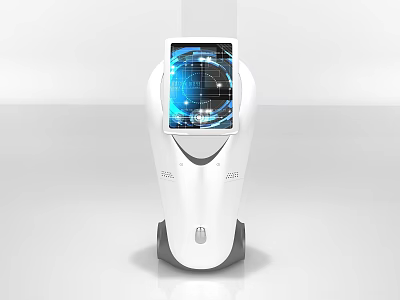Public Facility Self Service Information Kiosk With White Body Digital Screen And Blue Interface 3d model