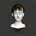 Game and Movie Character Head Model with Brown Hair Bun Hairstyle on Gray Background
