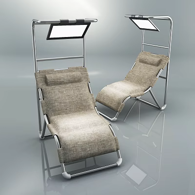 Two Modern Fabric Lounge Chairs With Metal Frame For Indoor Use 3d model