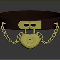 Brown Leather Strap With Heart Shaped Gold Lock And Chain Decoration