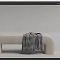 Modern Arched Sofa Bench in Beige and Brown with Plaid Blanket Decor
