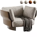 Modern Single Sofa With Beige Textured Fabric Brown Armrests And Throw Blanket
