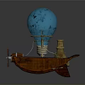 Cosmic Steampunk Spacecraft With Blue Celestial Sphere And Wooden Brass Propellers