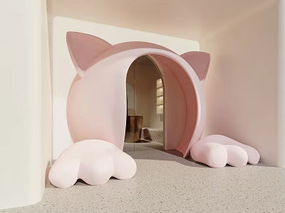 Mall Shop Entrance Featuring Pink Cat Ears And Paws Design 3d model