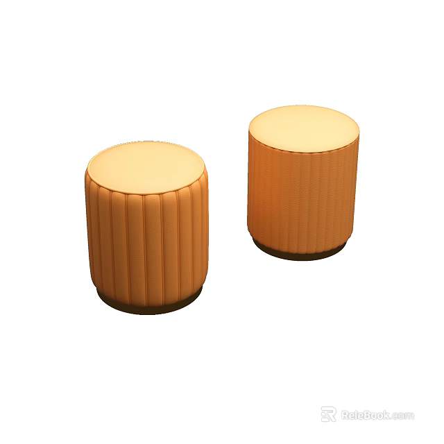 Two Orange Cylindrical Stools With Ribbed Design And Round Top Surface 3d model