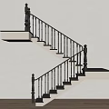 Modern Staircase With Black Handrail White Steps And Gray Wall On Wooden Floor