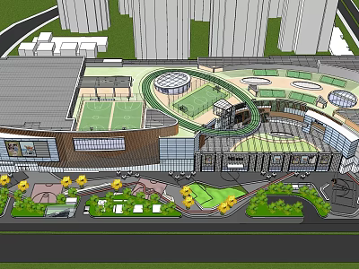 Modern Commercial Complex Architectural Design With Greenery Plaza And Pedestrian Walkways 3d model