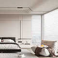Modern Bedroom Interior Design With Wooden Floor Bed Rug Blinds And Decorative Painting