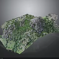 Detailed Mountainous Terrain 3D Model Featuring Green Vegetation And Rocky Formations