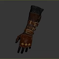 Medieval Fantasy Weapon Gauntlet With Brown Leather Metal Buckles And Black Lining
